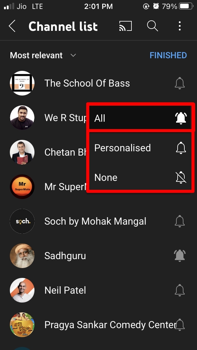 enable notification for YouTube channel