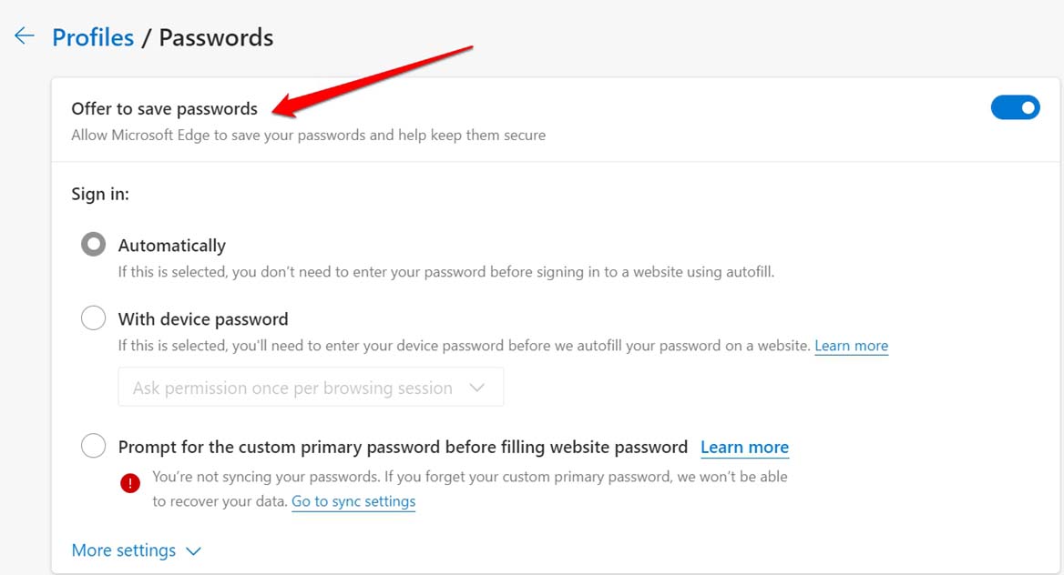 Microsoft Edge Does Not Remember Passwords: Fix it Now 7 enable offer to save passwords on Edge