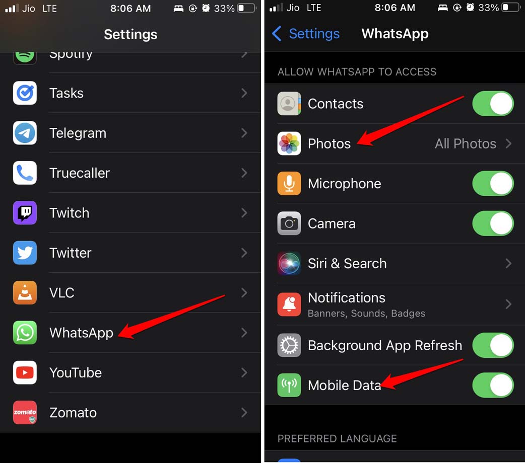 How to Fix WhatsApp Unable to Send Pictures on iPhone? 5 enable permission for WhatsApp