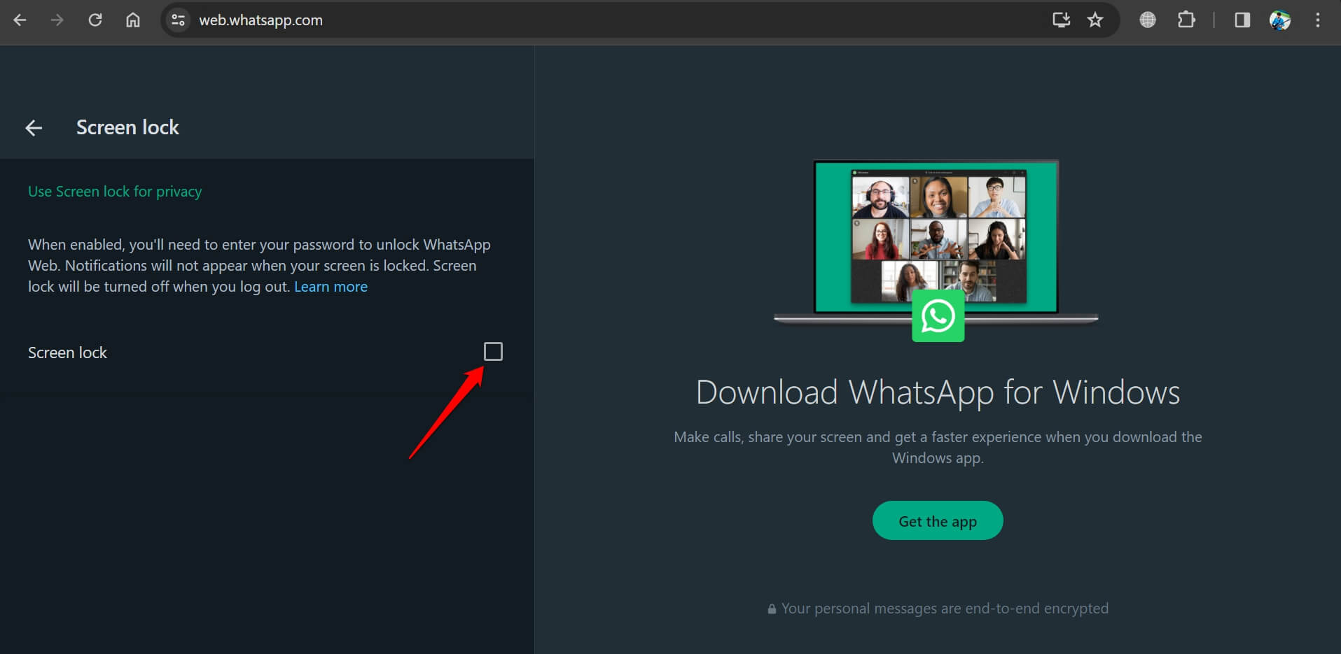 How to Secure WhatsApp Web With Password 5 enable screen lock on WhatsApp web