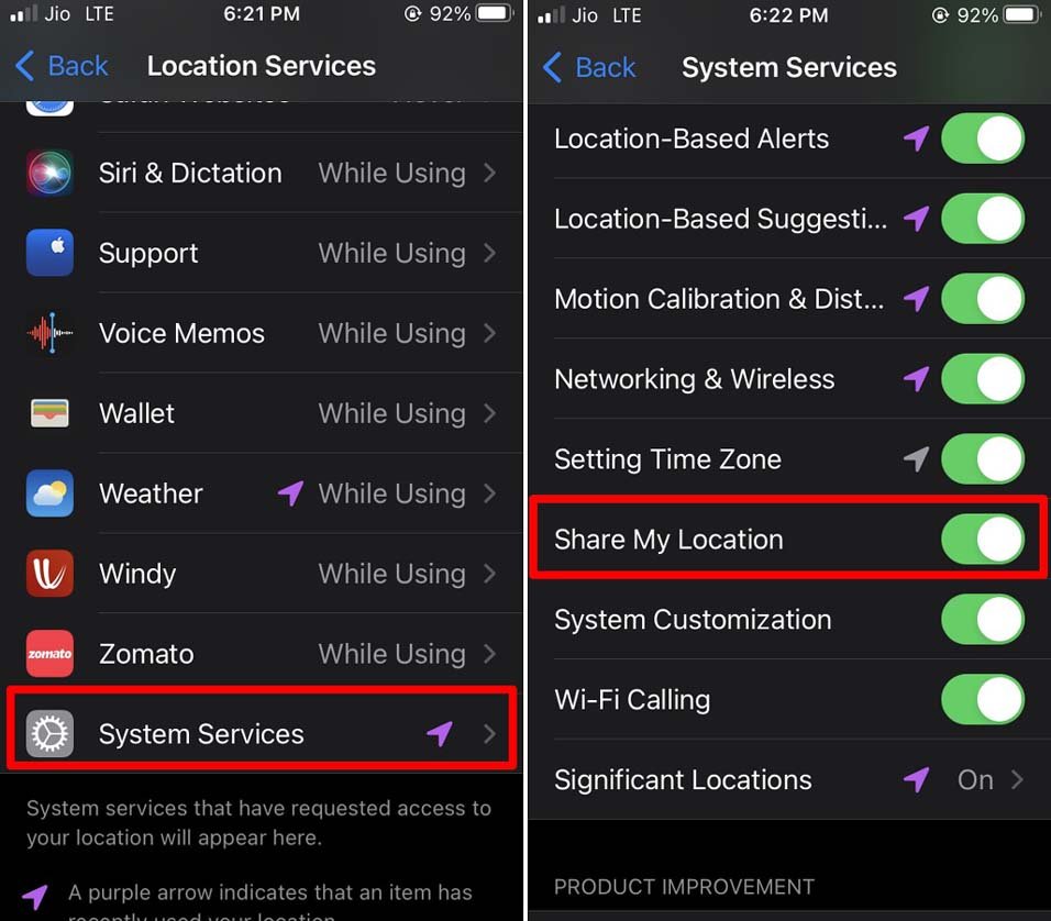 enable share my location on iOS