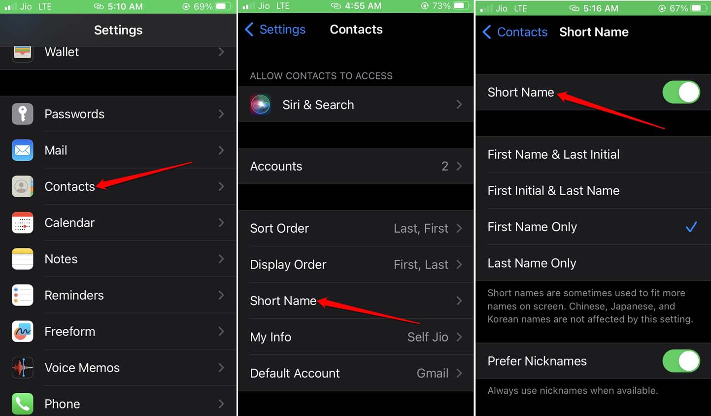enable shortnames for Contacts iOS