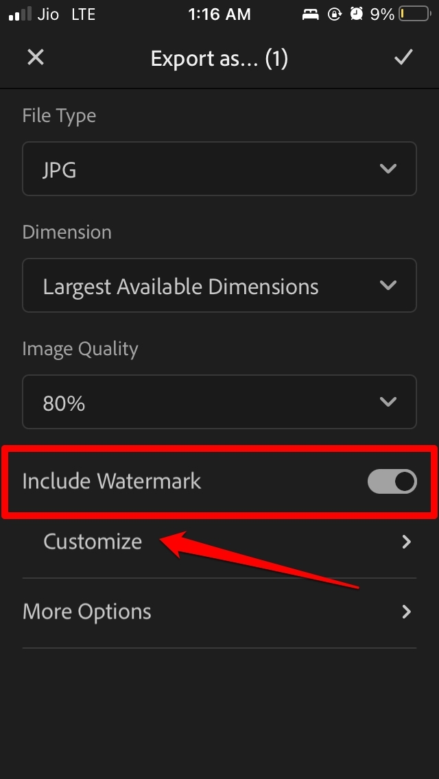 How to Add Watermark to Photos on iPhone Using in-built Photo Editor 13 enable watermark on Adobe Lightroom