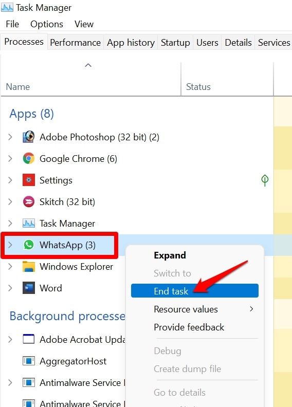How to Fix Slow File Transfer Speed on Windows 11? 10 end WhatsApp task from task manager
