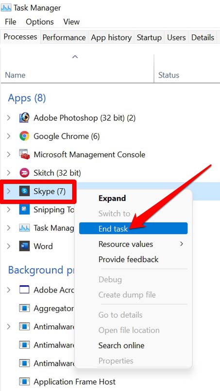 Skype is Crashing on Windows 11: How to Fix 6 end task Skype