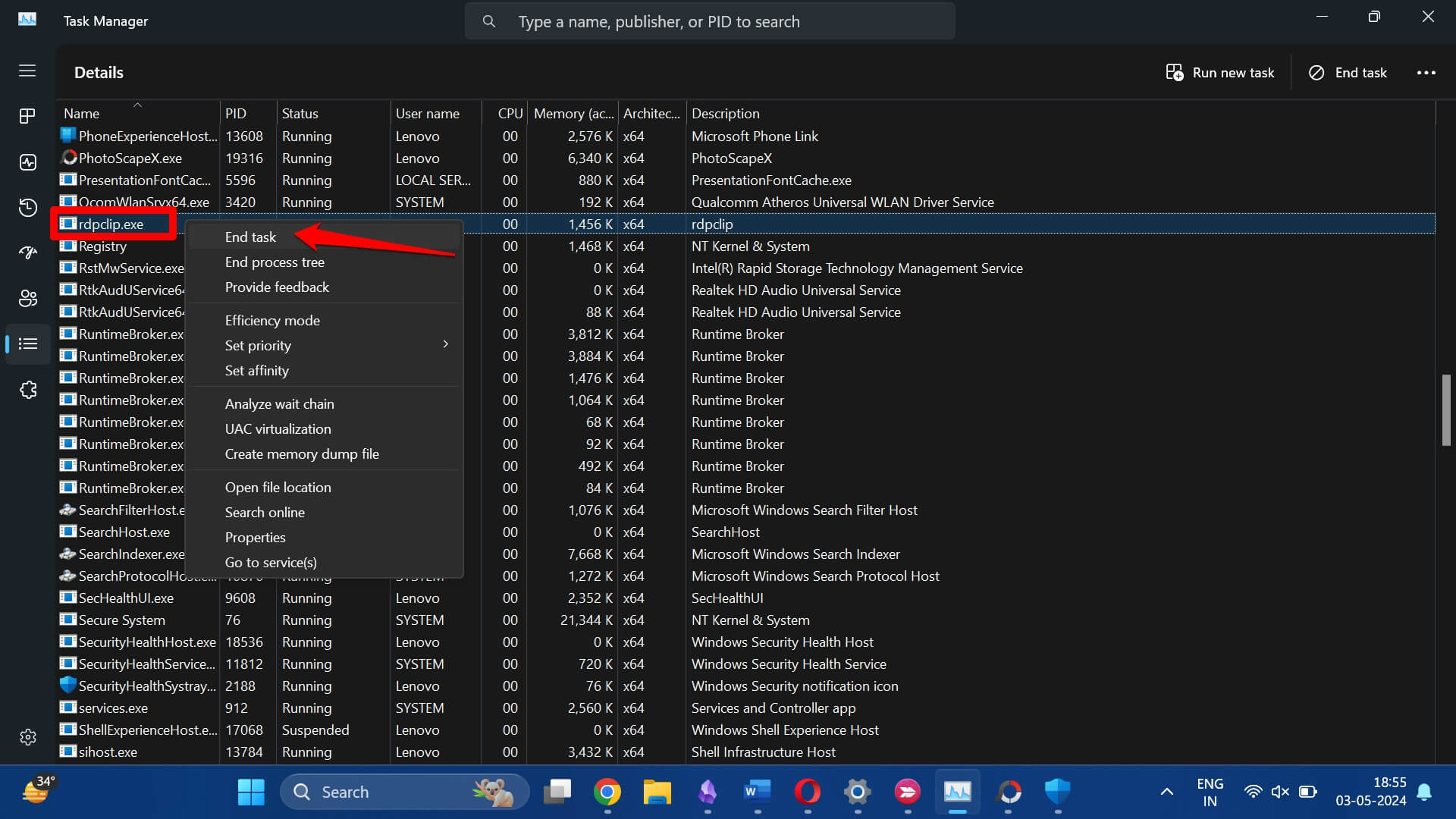 How to Fix Copy and Paste Not Working on Windows 11 9 end the rdpclip process in Windows task manager