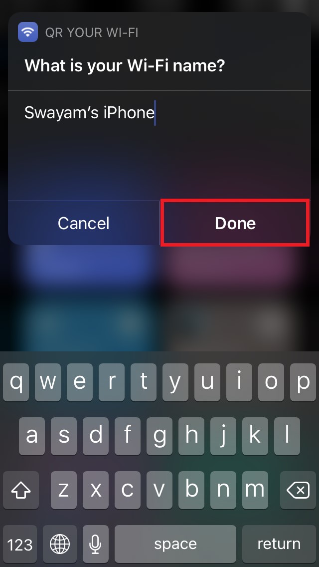 Share WiFi Password With QR Code from iPhone Using Shortcut 10 enter iPhone WiFi name