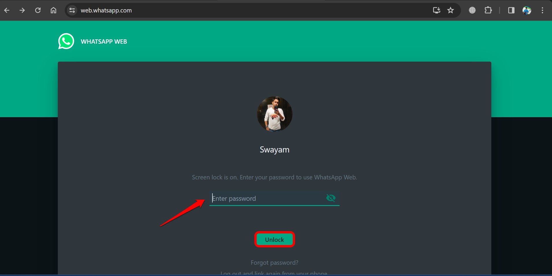 How to Secure WhatsApp Web With Password 9 enter password to access WhatsApp web