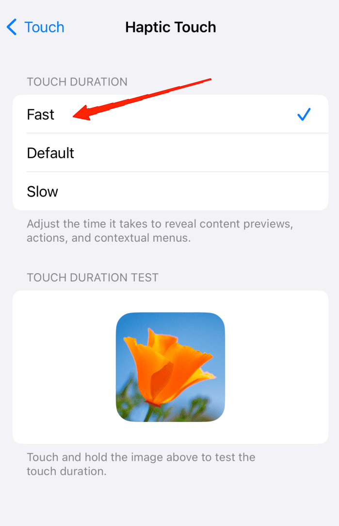 How to Get 3D Touch Back on iPhone with iOS 17? 6 select the 'Fast' option under the Touch Duration section