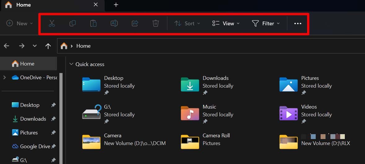 file explorer menu