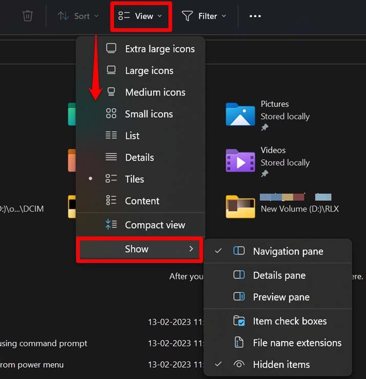file explorer view menu