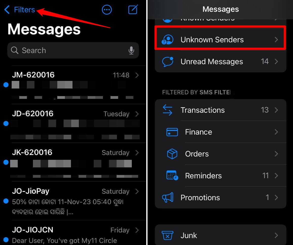 How to Use Search Keywords or Filters in iPhone Messages 8 find messages on iPhone from unknown senders