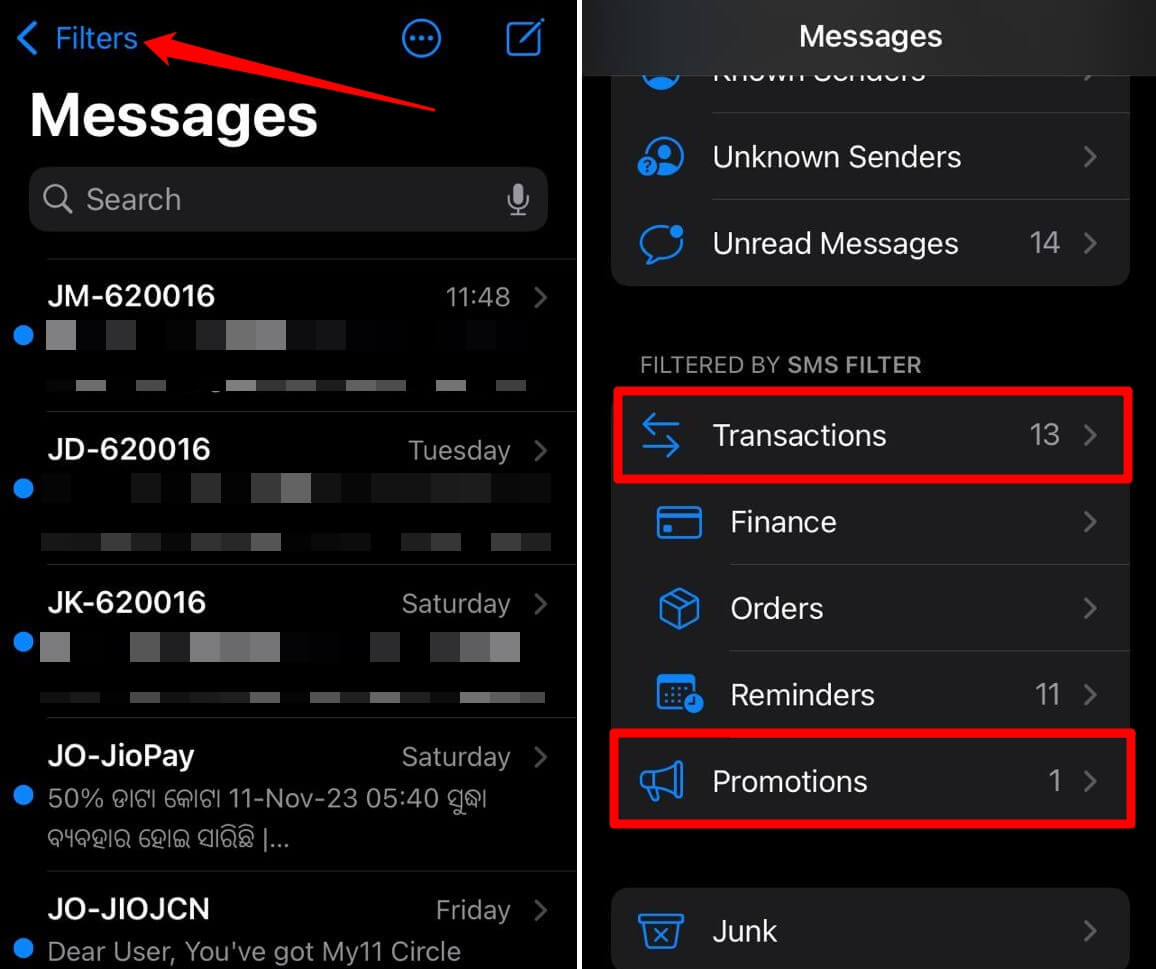 How to Use Search Keywords or Filters in iPhone Messages 6 find promotional messages on iPhone