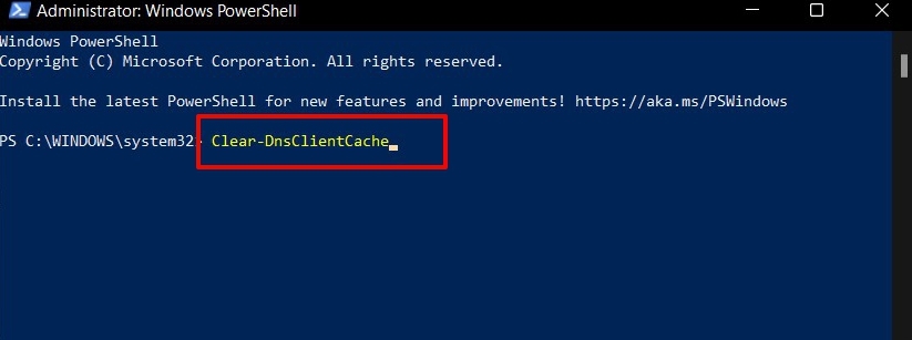 flush dns cache in windows 11 via powershell
