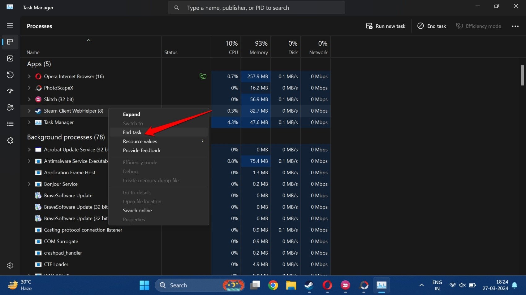 force close Steam app