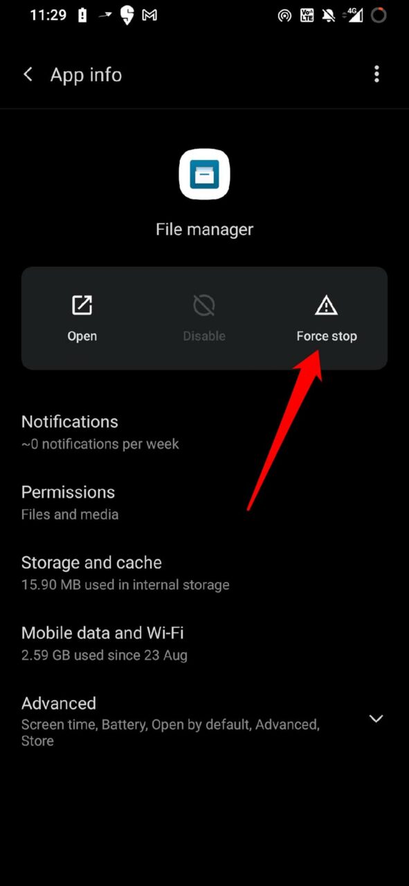 force stop file manager app