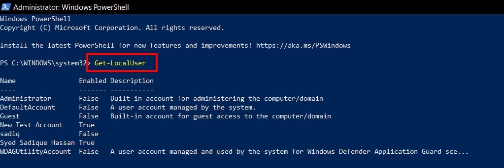 4 Methods to Change your Username in Windows 11 10 get user account list in windows 11 via powershell