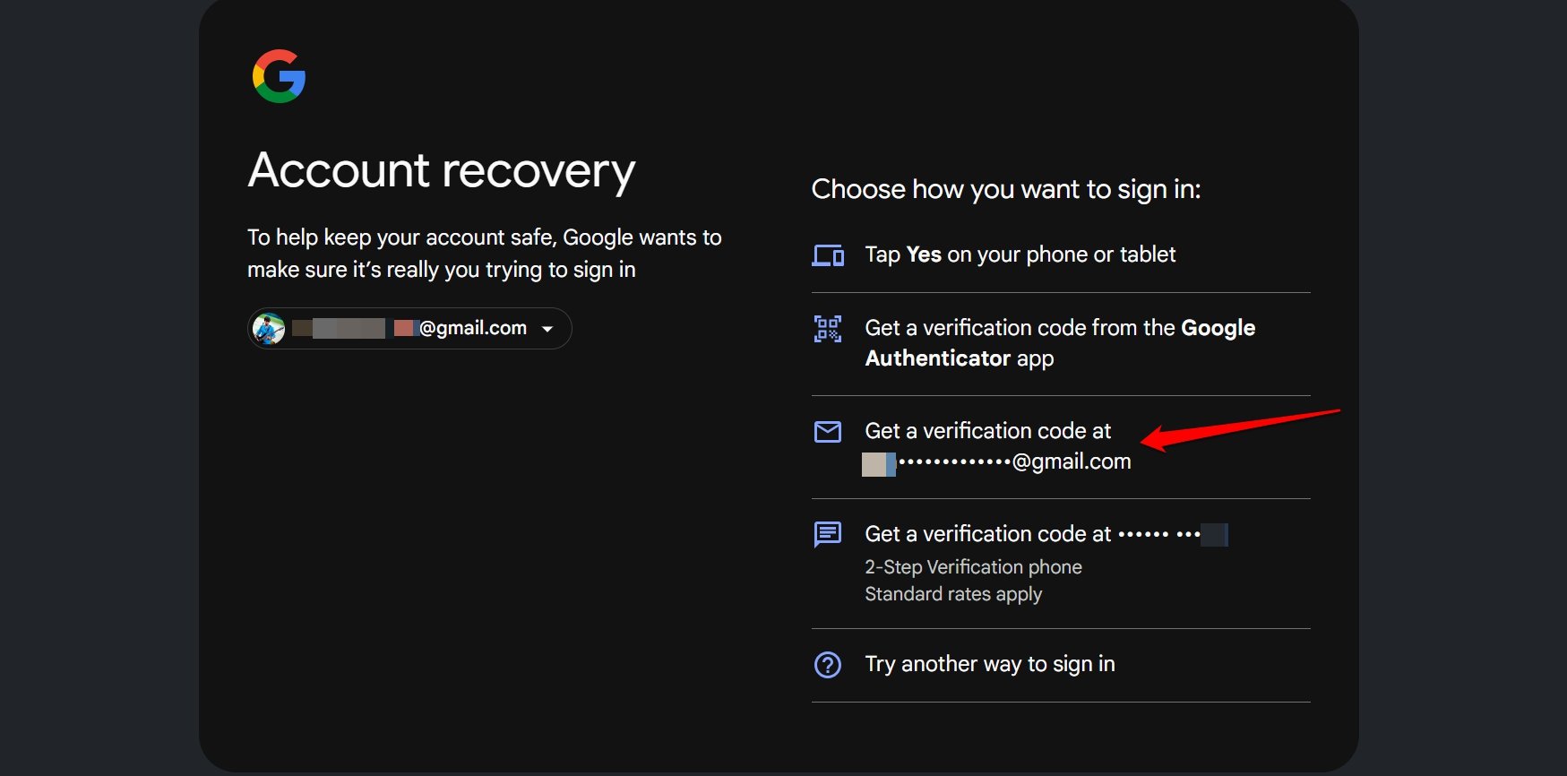 How to Login to Google Account if Phone is Lost with 2FA Authentication 3 get verification code on the recovery Gmail address