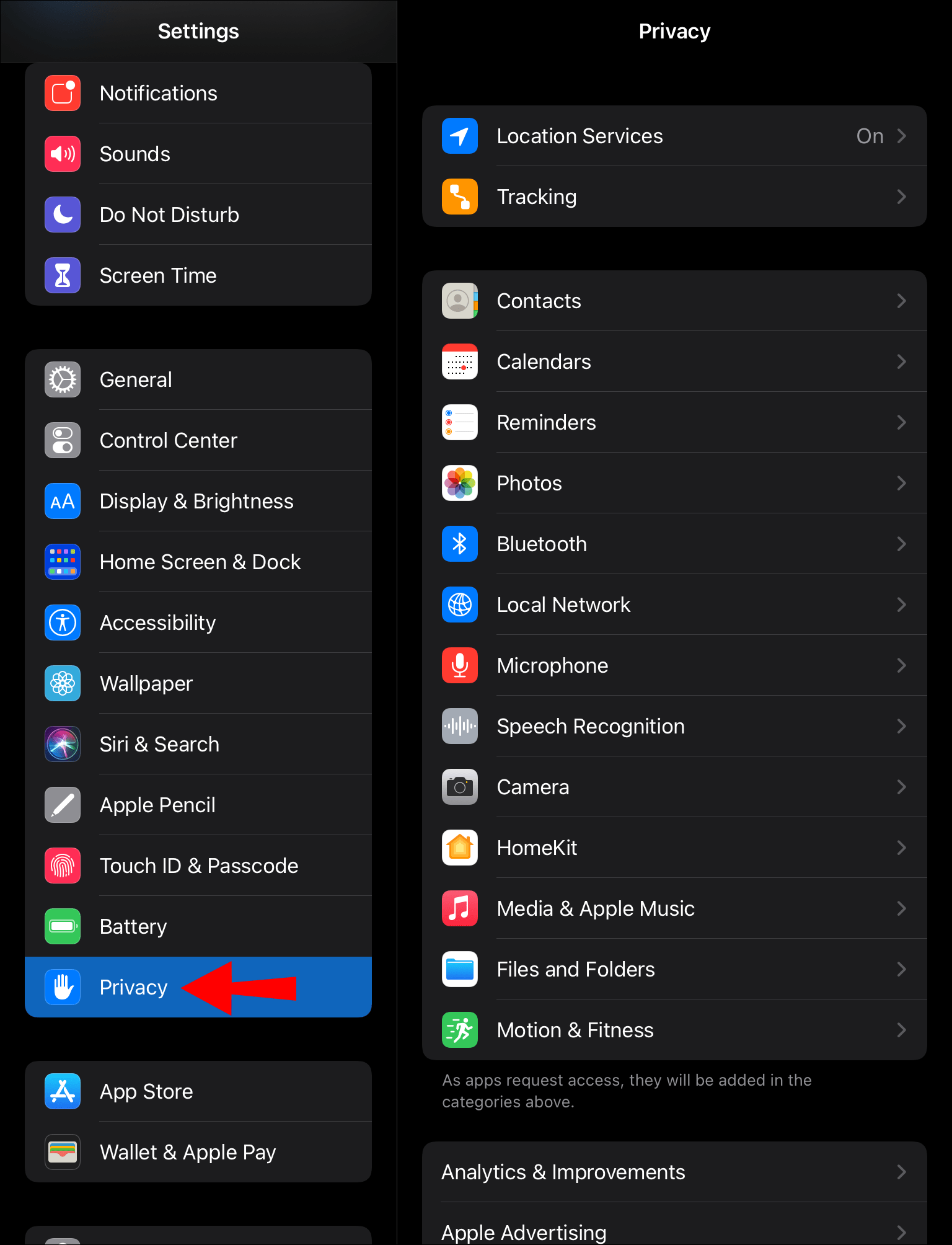 How to Check iPad Battery Health 2 Locate and go to the Privacy tab on the left-hand panel.