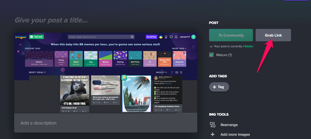 How to Make Photos Private on Imgur? 5 hit the grab the link button