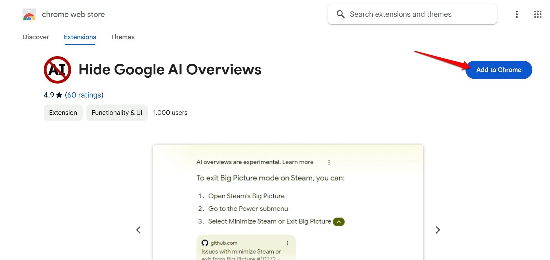hide google AI Overview Chrome extension