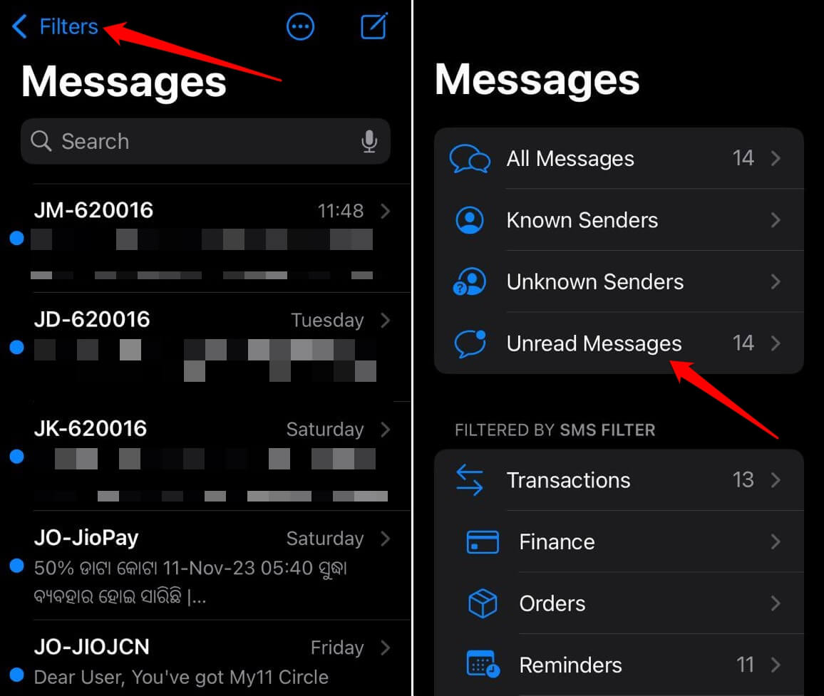 How to Use Search Keywords or Filters in iPhone Messages 4 how to access unread message on iphone