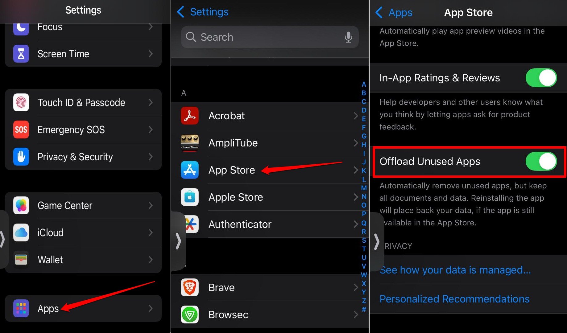 how to automatically offload unused apps on iOS