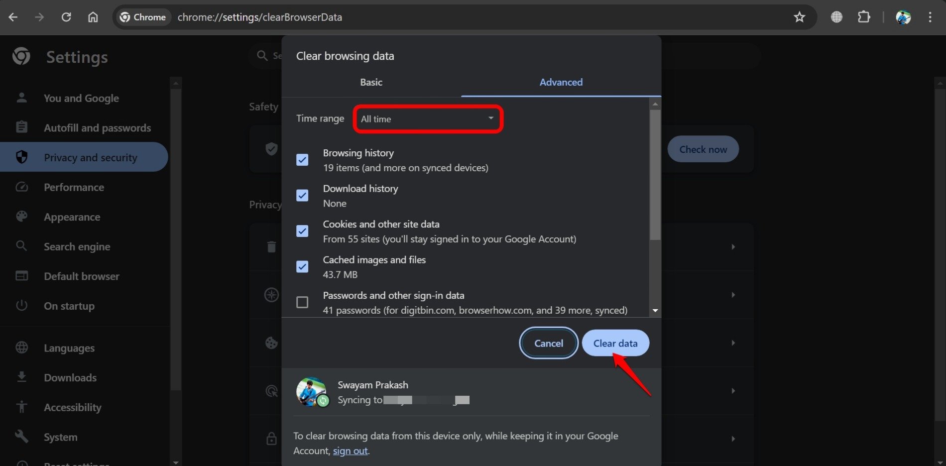 Top 8 Ways to Fix 'chrome-error://chromewebdata' in Chrome 3 how to clear browsing data on Chrome
