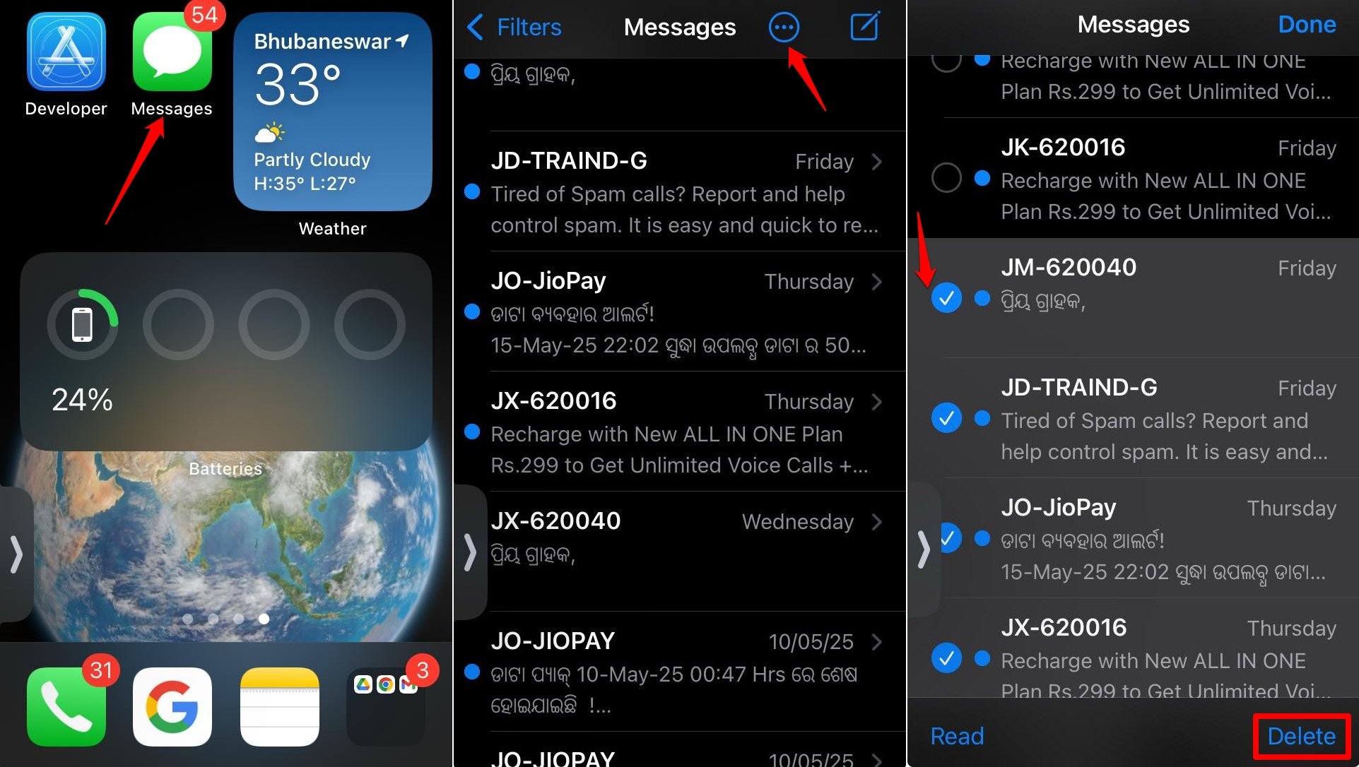 how to delete messages from iMessage iOS