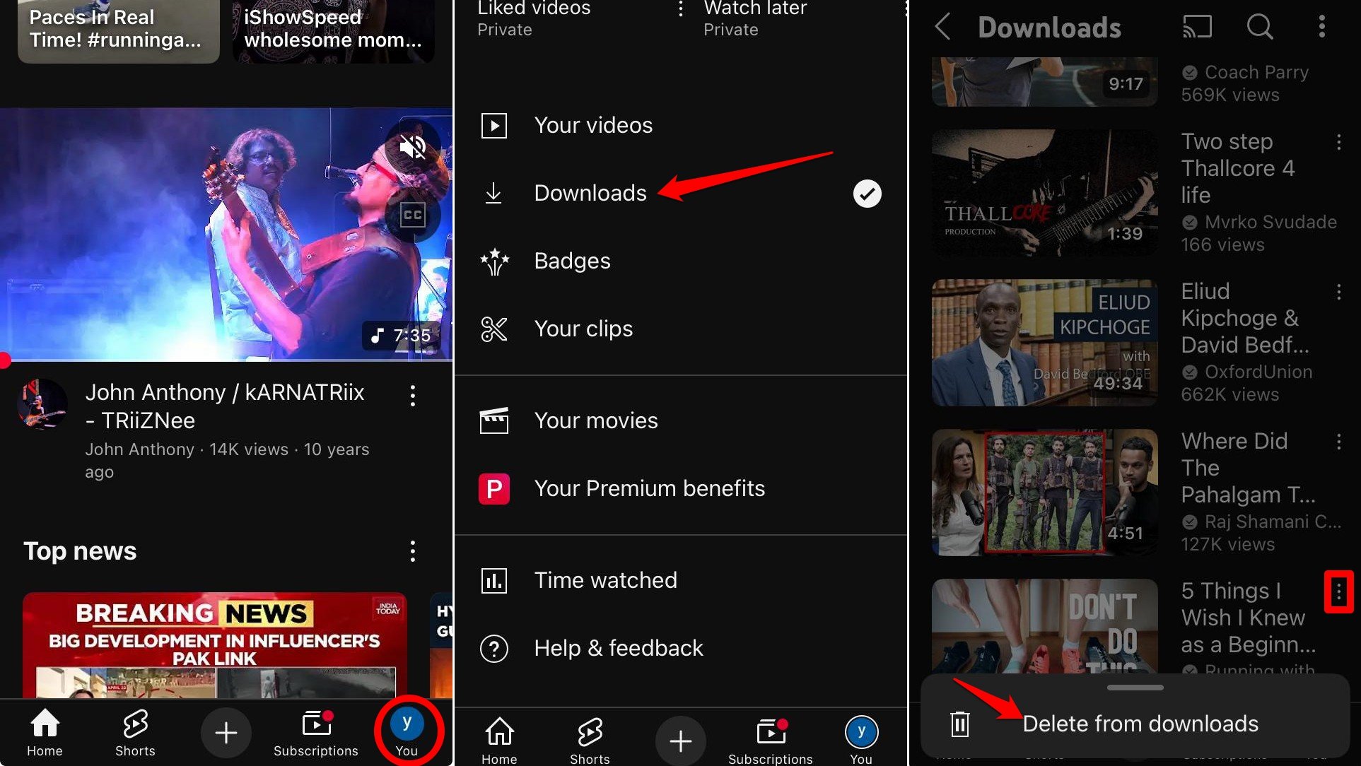 how to delete offline saved videos on YouTube