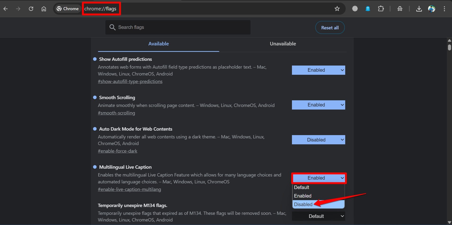 how to disable a Chrome flag