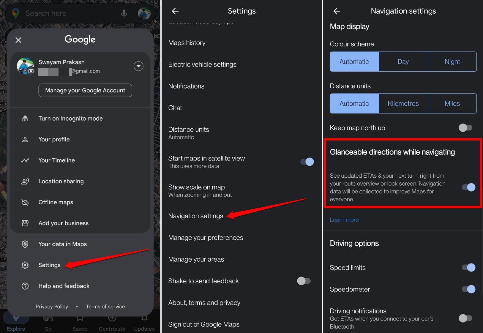 how to enable glanceable directions in Google Maps