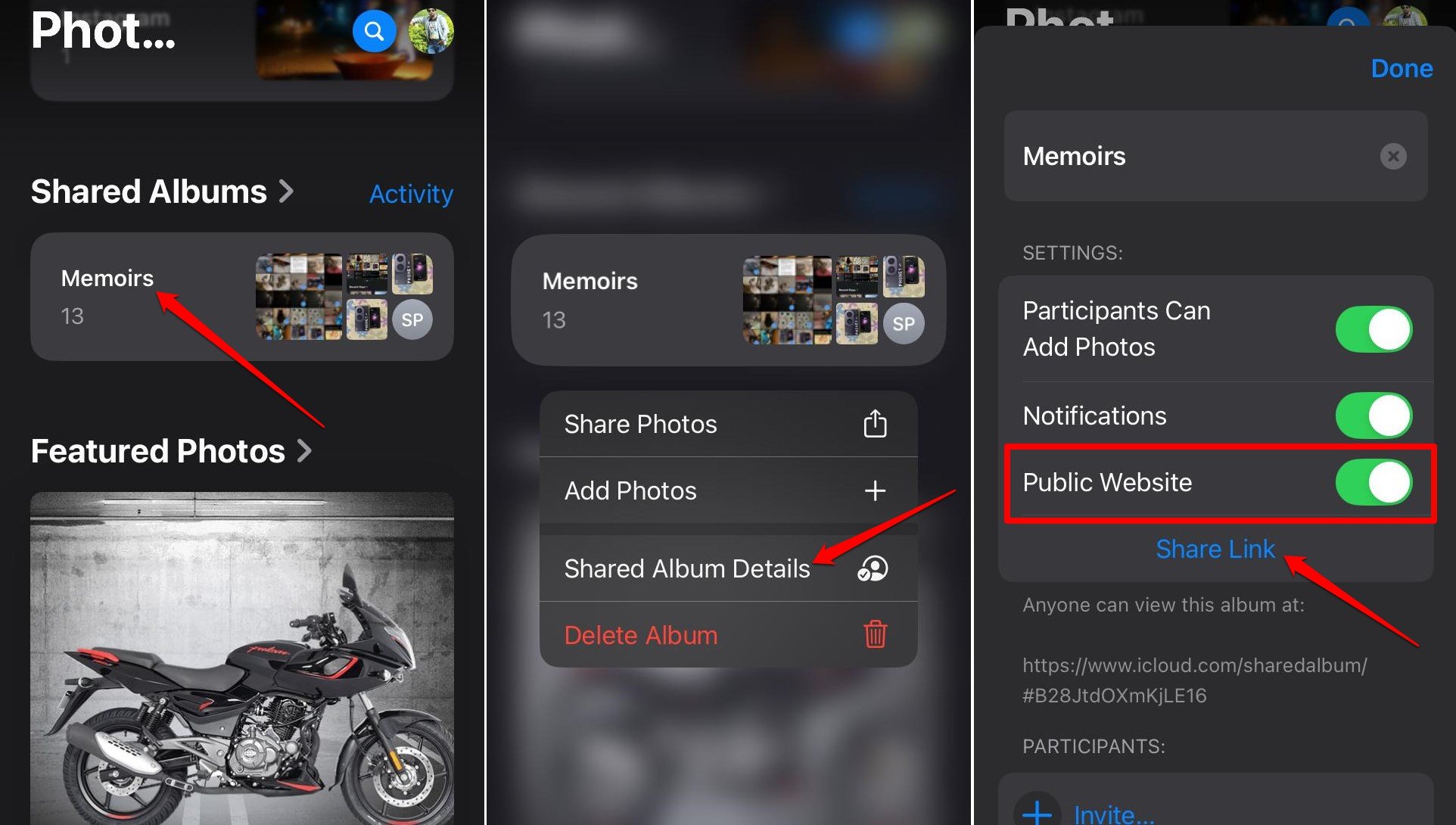 How to Backup Only Selected Photos to iCloud on iPhone 6 how to generate link for a Shared album