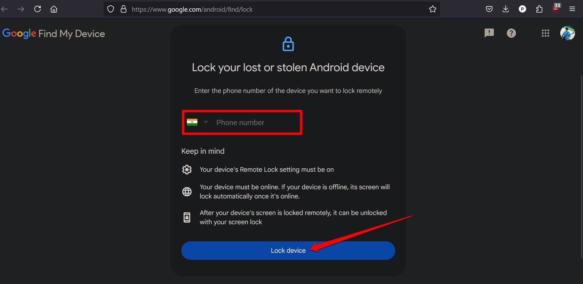 how to lock Android phone remotely