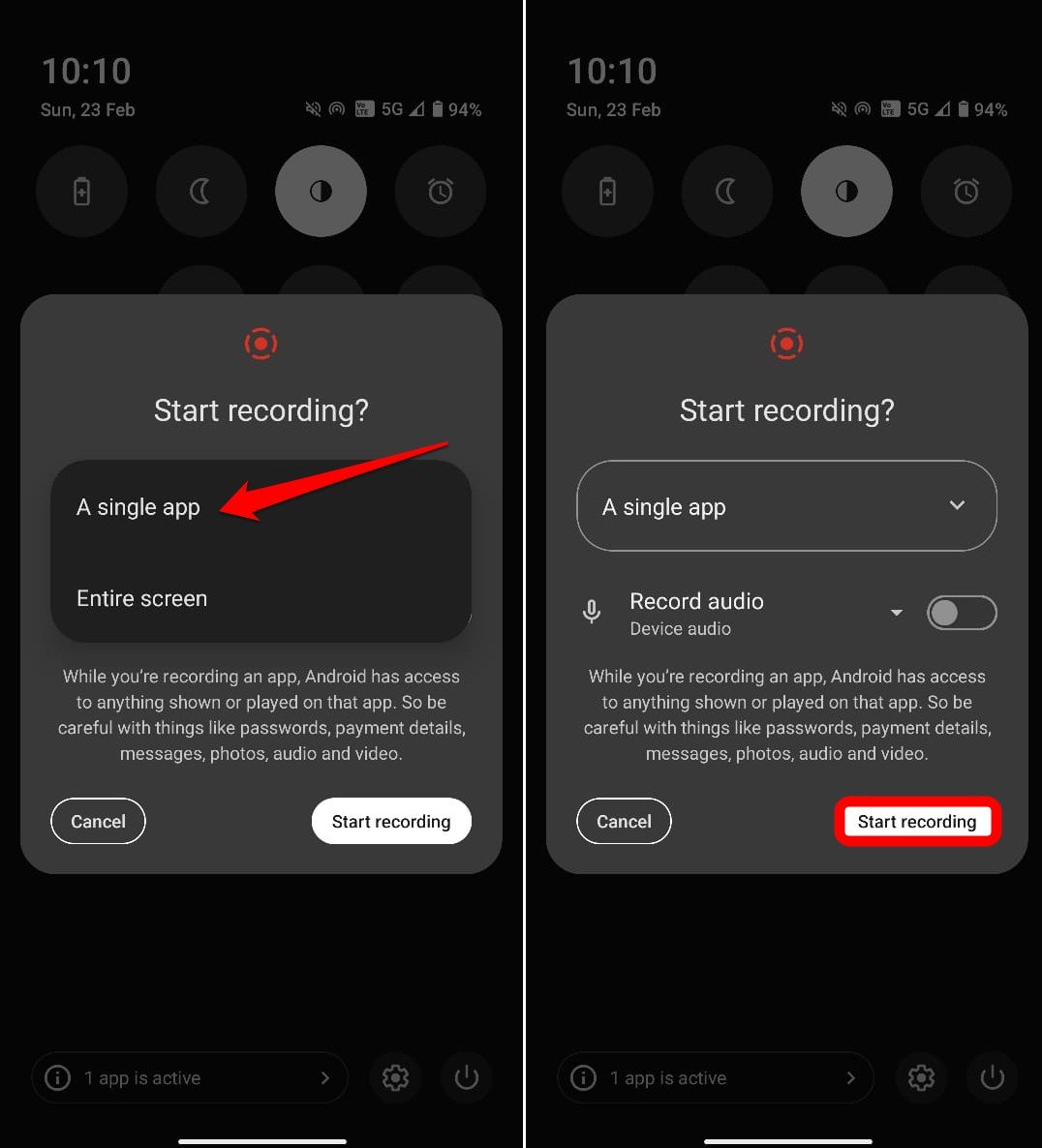 How to Hide Status Bar during Screen Recording in Android 15? 3 how to screen record a single app in Android 15