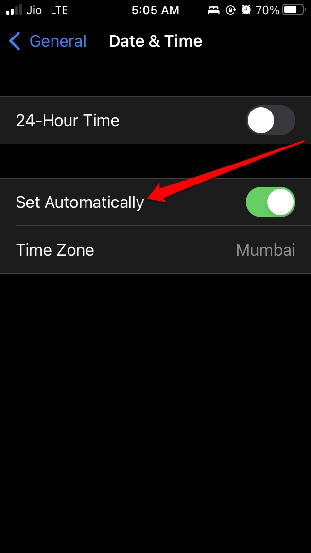 how to set automatic time on iOS