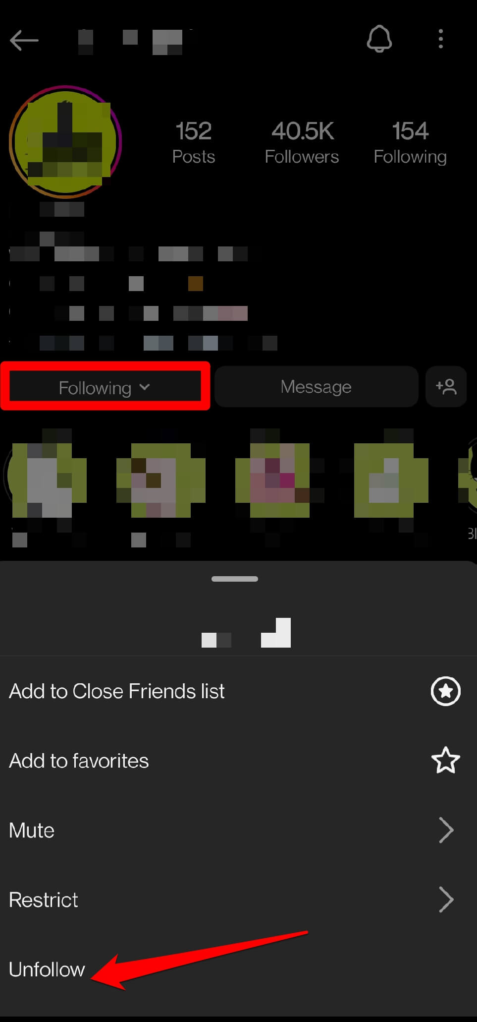 how to unfollow an instagram account