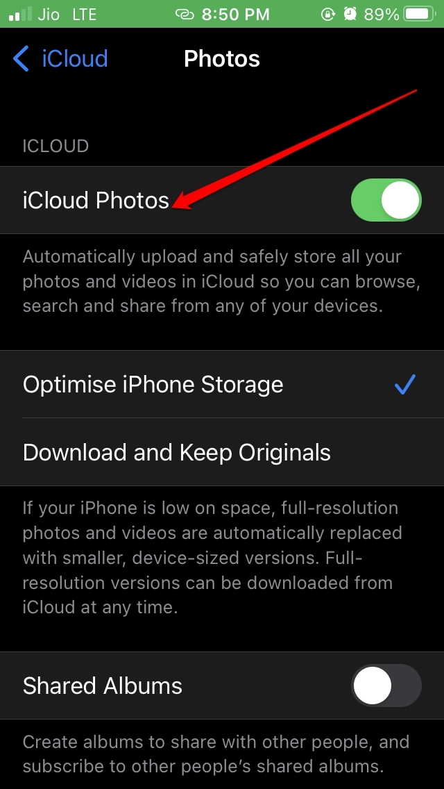 iCloud photos enabled