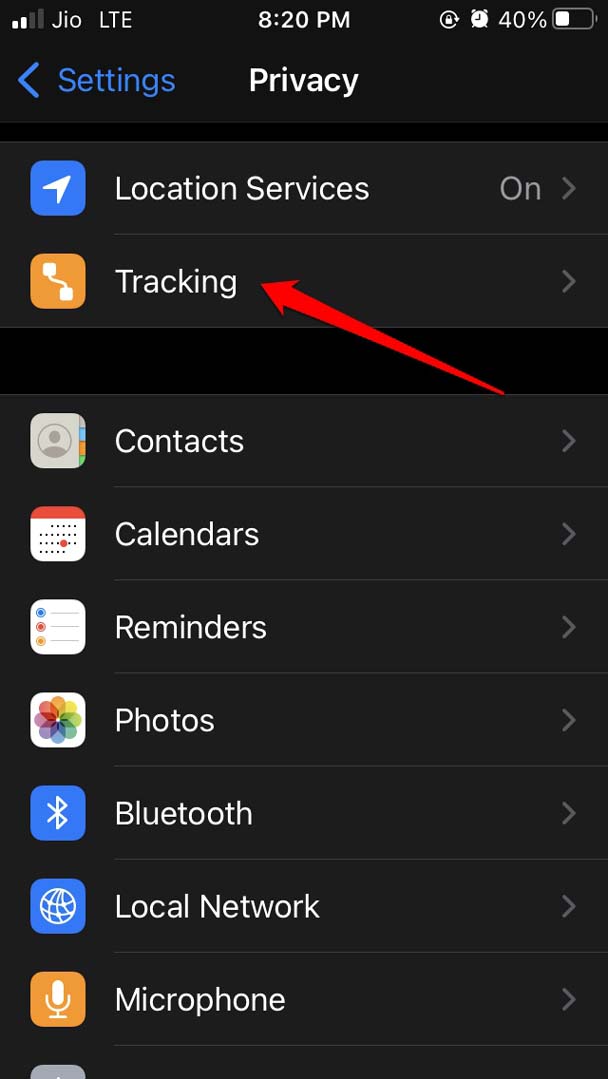 iOS tracking option