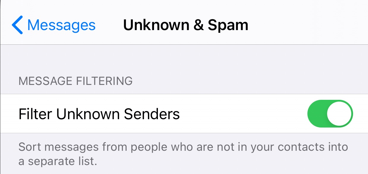 How to Fix Not Receiving Verification Code Texts on iPhone? 5 enable slider for filter unknown senders to Turn Off the Message Filter