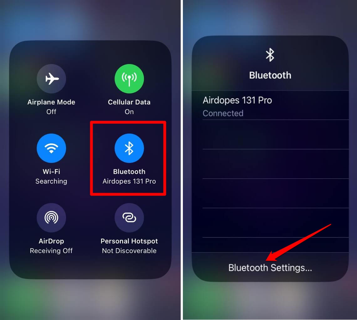 iPhone Bluetooth settings