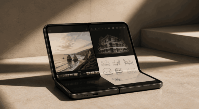 iPhone Ultra Fold concept lying on ground