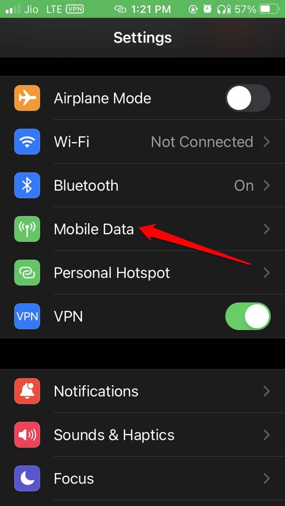 iPhone mobile data settings