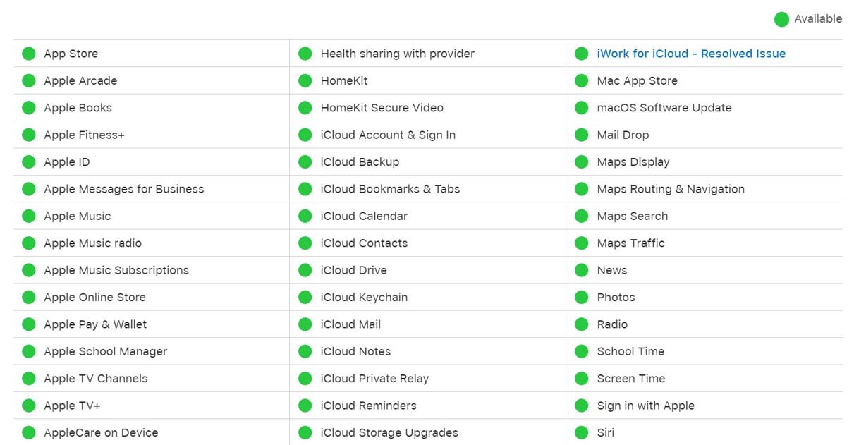 icloud system status Apple