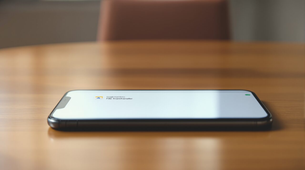 A Google Pixel 10 Pro and an iPhone 17 lying flat next to each other on a warm wooden table