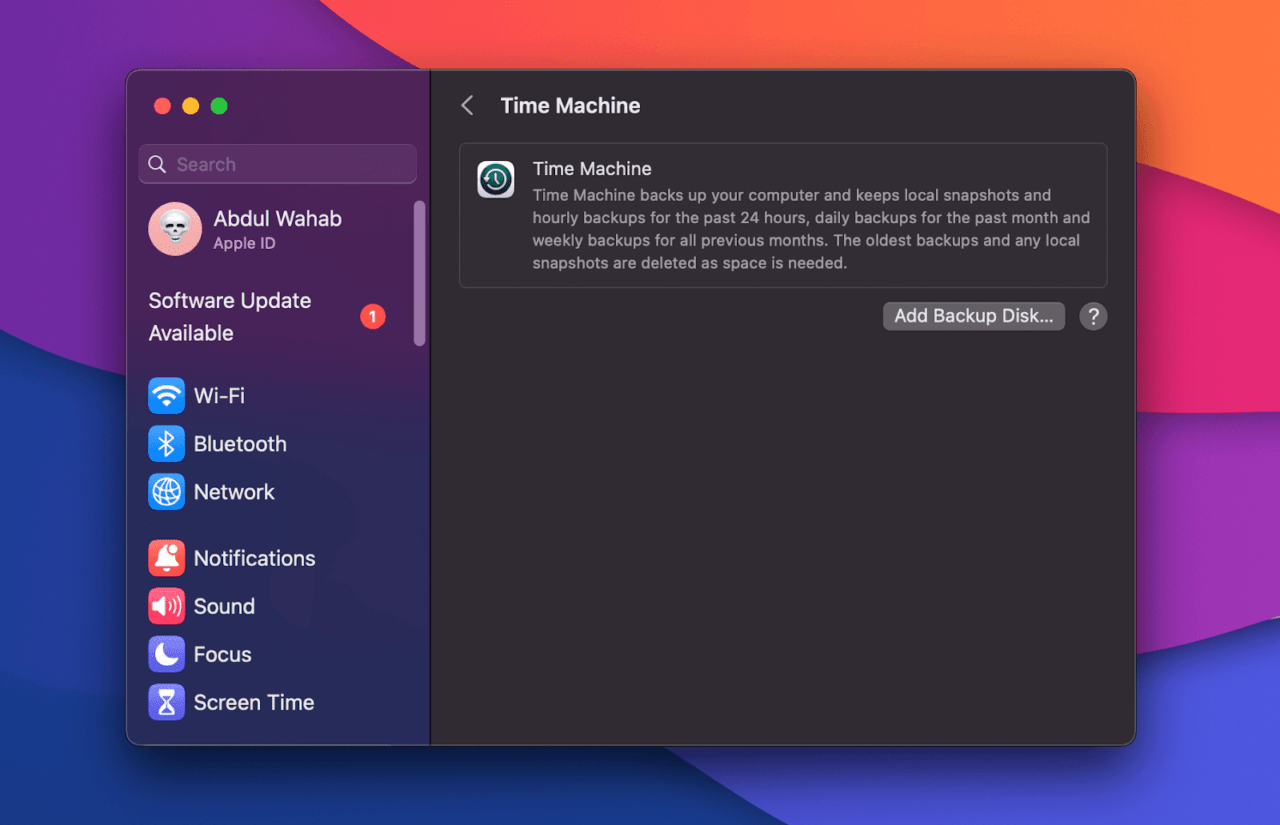 How to Recover Missing Files After Mac Update? 3 Add backup disk