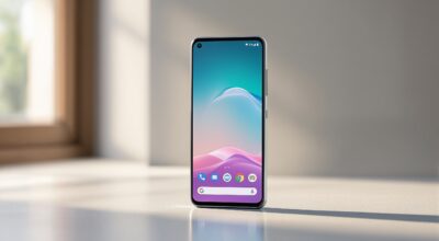 Google just told Android what it is supposed to be next. The answer is more Gemini, less you. Google Pixel 10 Pro standing upright on a clean light concrete surface, screen facing forward displaying a minimal Android home screen, soft ambient glow from a window behind the device, 45-degree side angle, 50mm lens, shallow depth of field, no text overlay, no hands, no watermark, photorealistic, 16:9