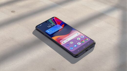 Google Pixel 10 Pro lying flat on a warm grey concrete surface, screen showing Android 17 home screen with a floating app bubble overlay visible, cinematic side lighting from the left with soft long directional shadows, no hands, no people, no text, sharp focus, photorealistic, 16:9