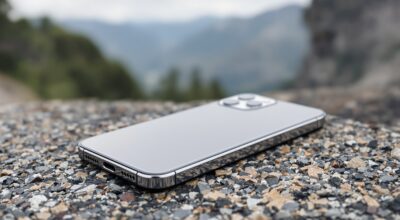 iPhone 18 Pro Max design dummy unit resting on a rough natural g