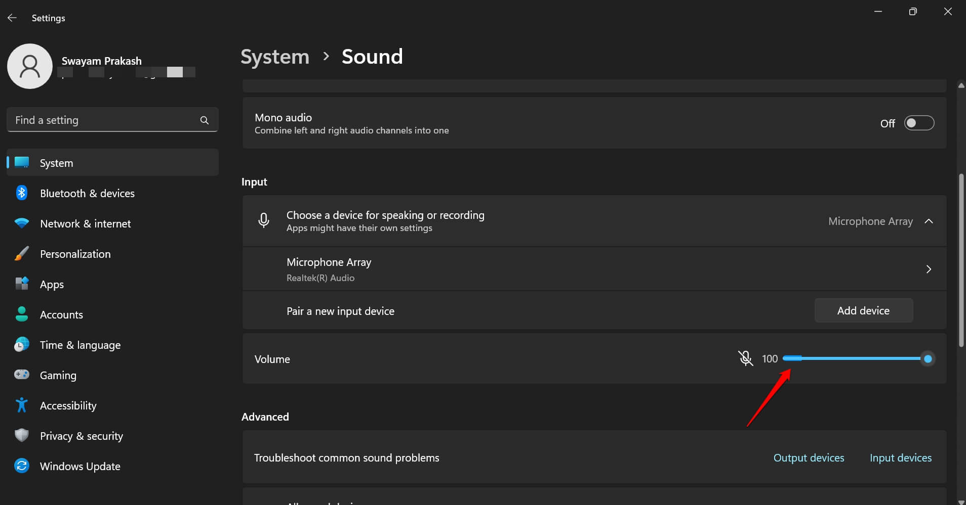 increase the volume of the sound input 